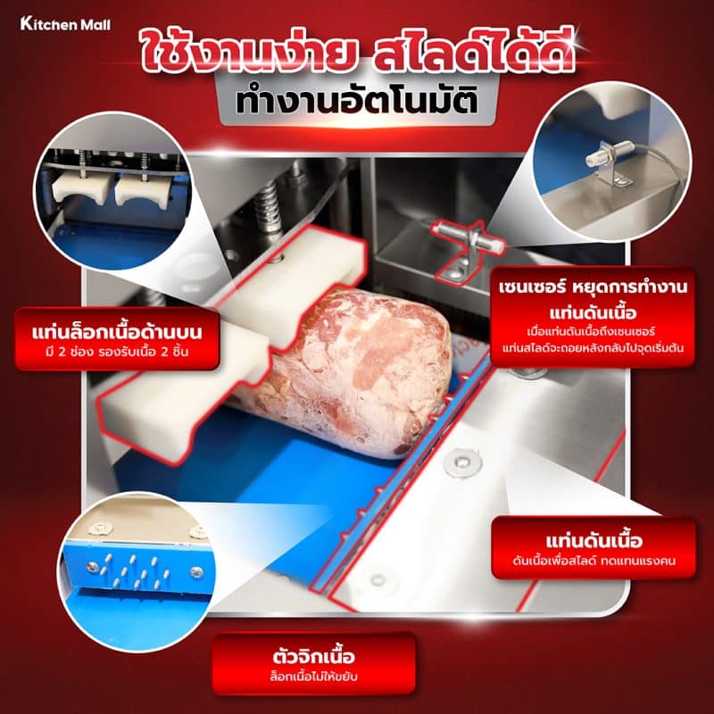 เครื่องสไลด์เนื้อ สไลด์หมู แนวนอน แบบ 2 ช่อง AZ - 2IN1 19